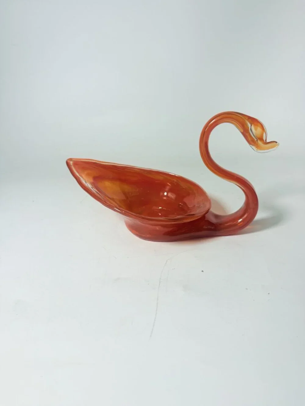 Vase Bowl Swan Vintage Sooner Glass Opalescent Orange Hand-Blown MCM Art Home De